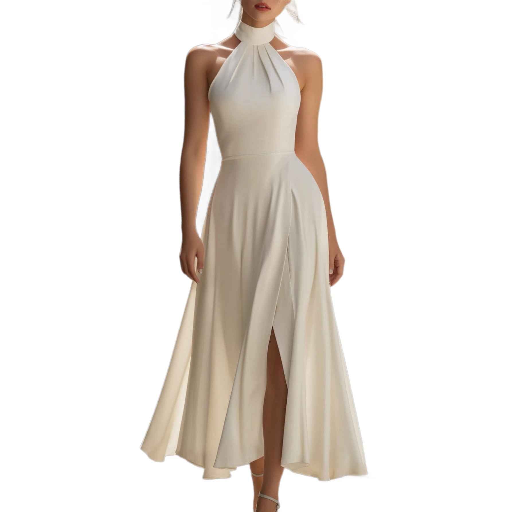 Elegant Waist-cinching Halter-fit Evening Gown