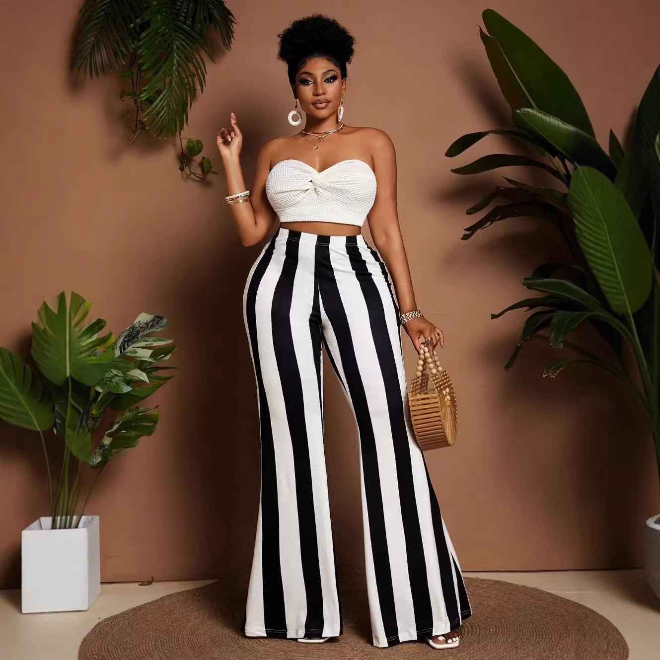 Fashion Stretch Flared Striped Casual Pants