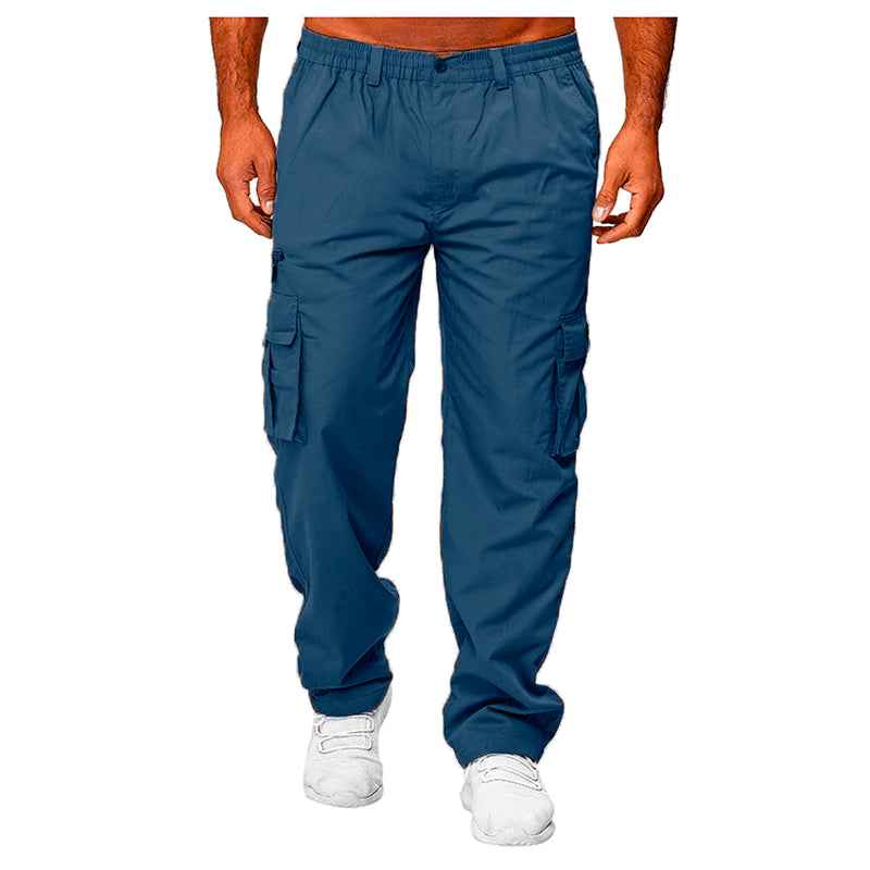 Men'S Casual Multi-Pocket Loose Straight Cargo Pants