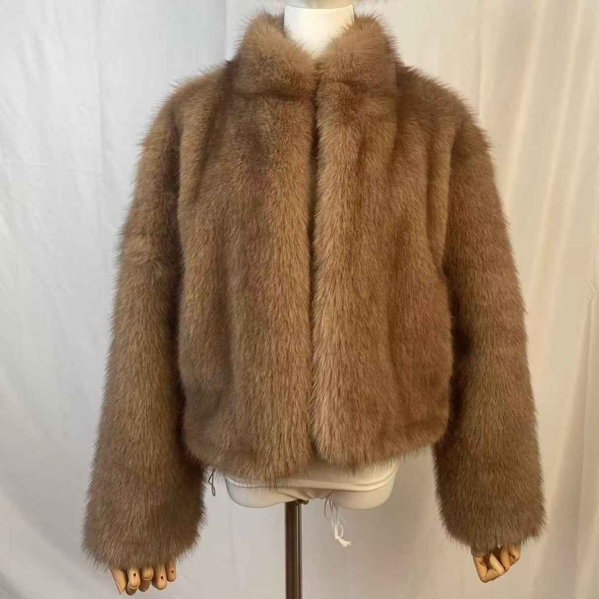 Stand-collar Cardigan Plush Fur Coat For Women