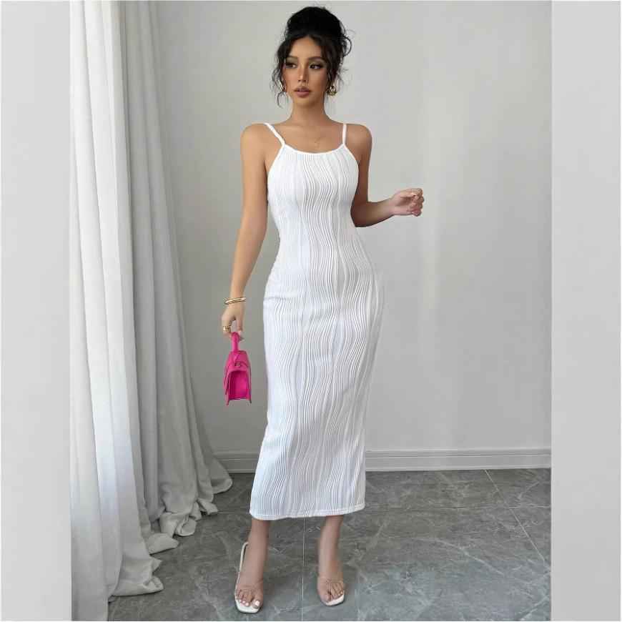 Womens Solid-Color Backless Slit Casual Dress