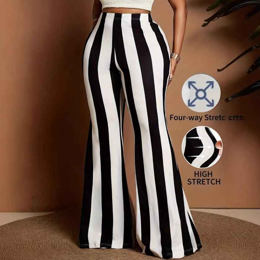 Fashion Stretch Flared Striped Casual Pants