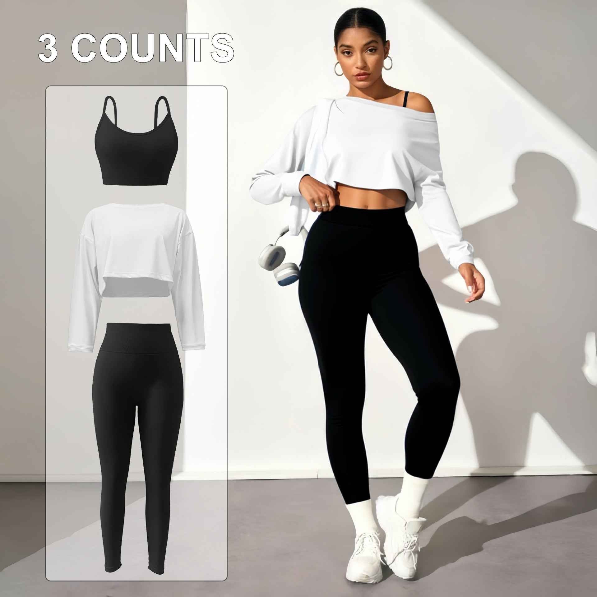 Fashionable Three-piece Yoga Set Seamless Bra Tight-fitting Pants And Long Sleeves