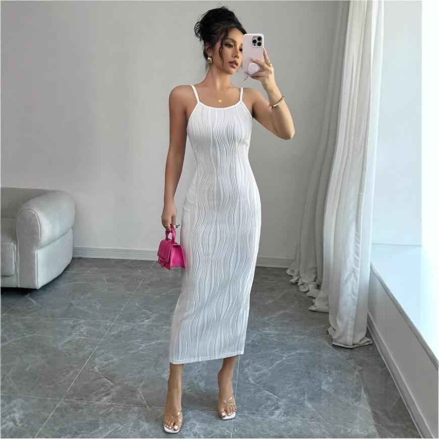 Womens Solid-Color Backless Slit Casual Dress