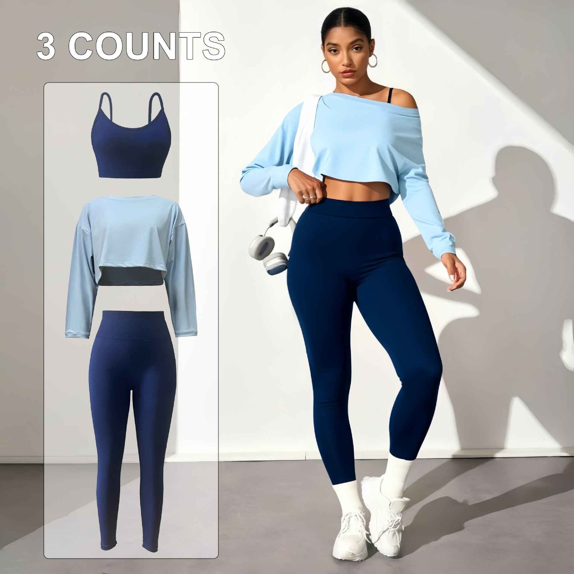 Fashionable Three-piece Yoga Set Seamless Bra Tight-fitting Pants And Long Sleeves