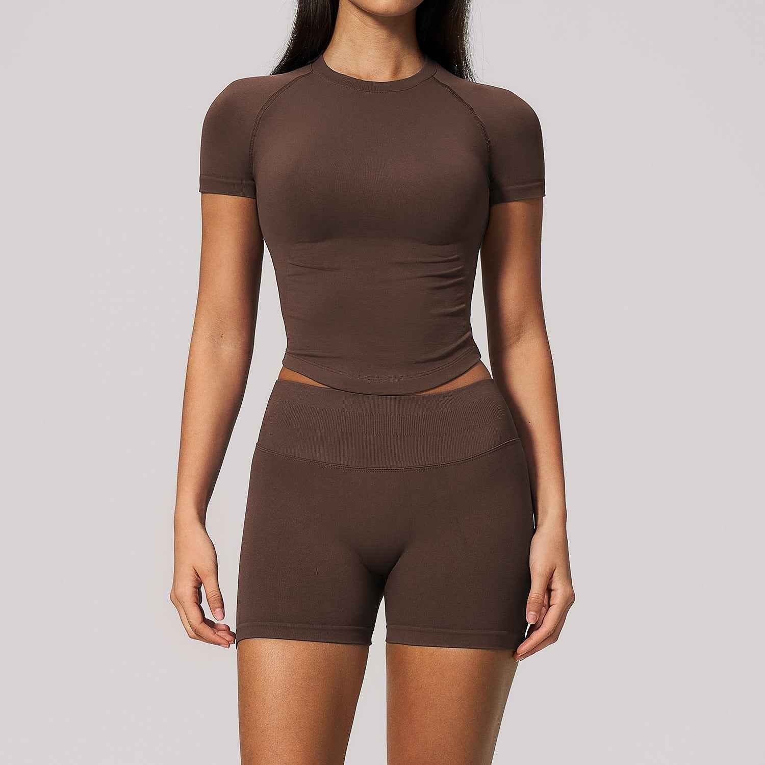Womens Crew-neck Fitted Top And Shorts