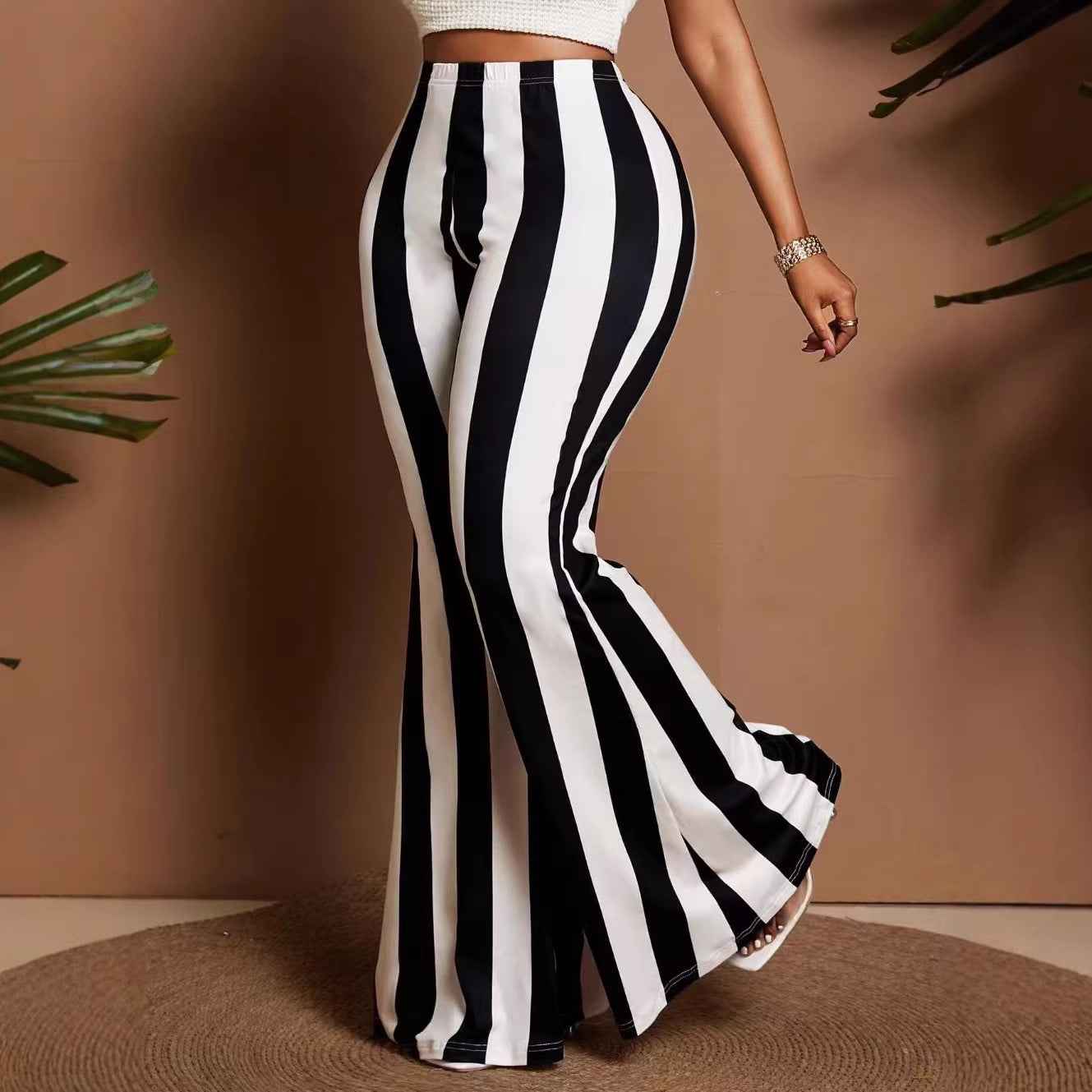 Fashion Stretch Flared Striped Casual Pants