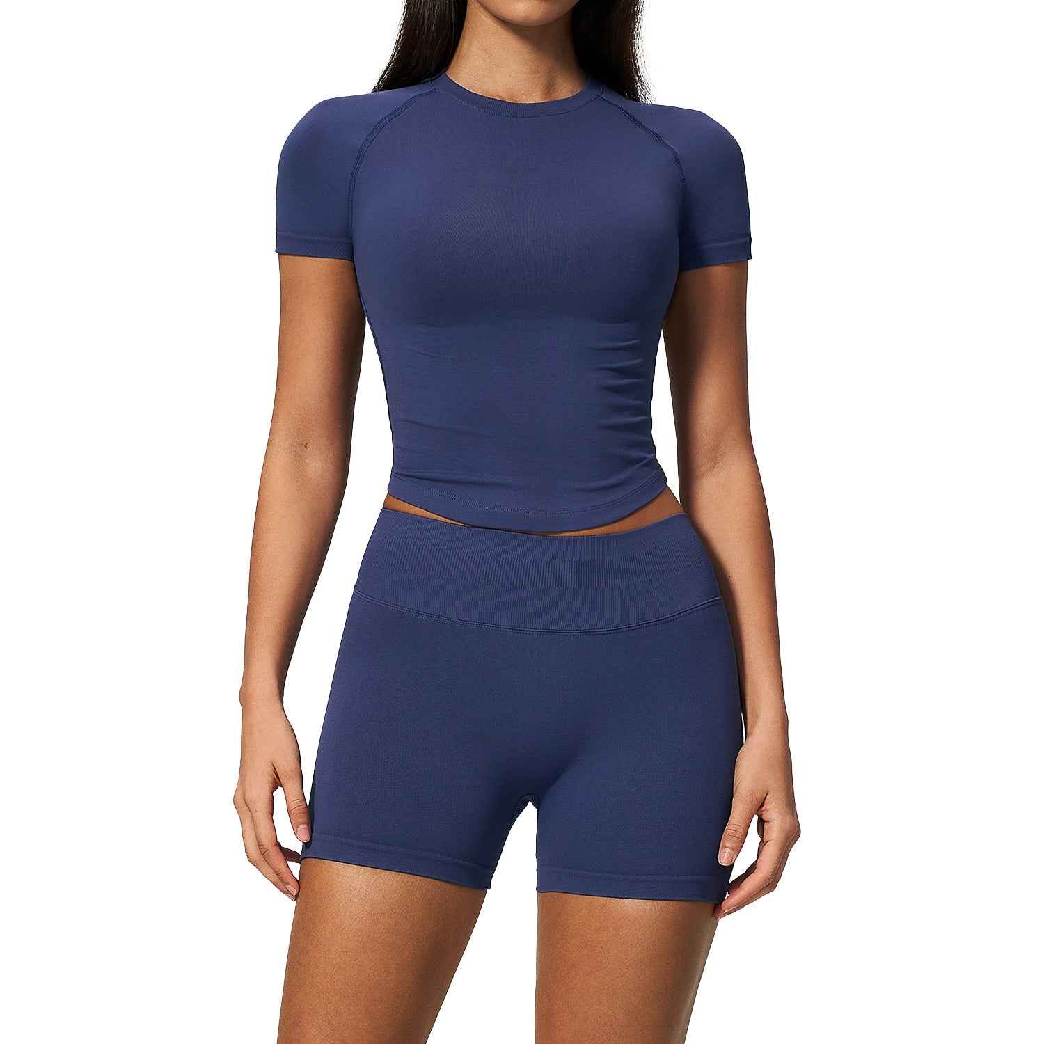 Womens Crew-neck Fitted Top And Shorts