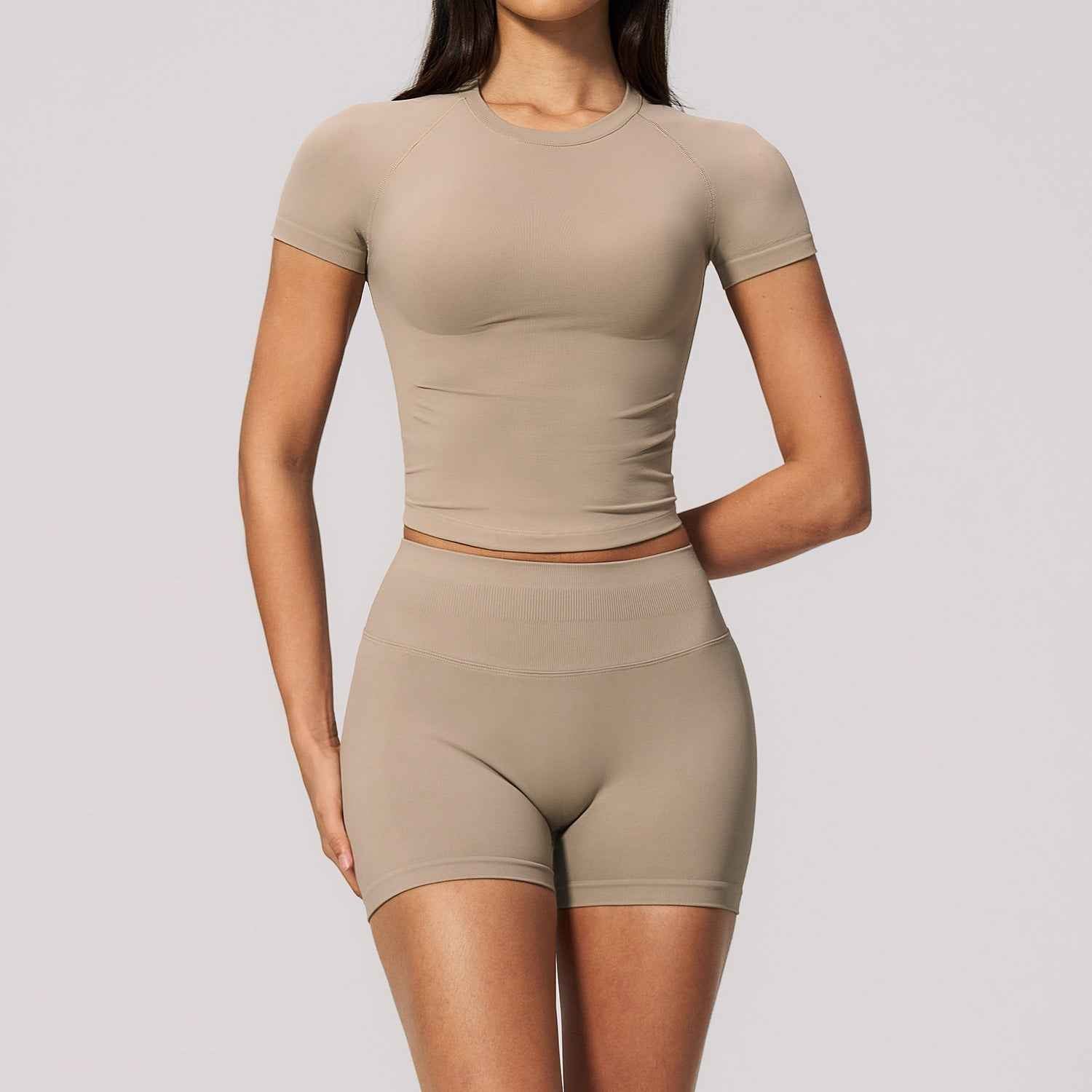 Womens Crew-neck Fitted Top And Shorts