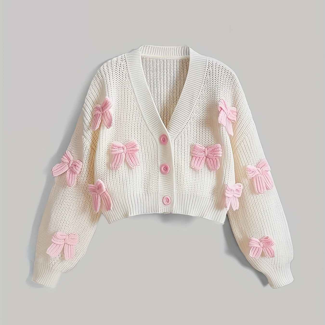 Three-dimensional Bow Cardigan Sweater Short Style