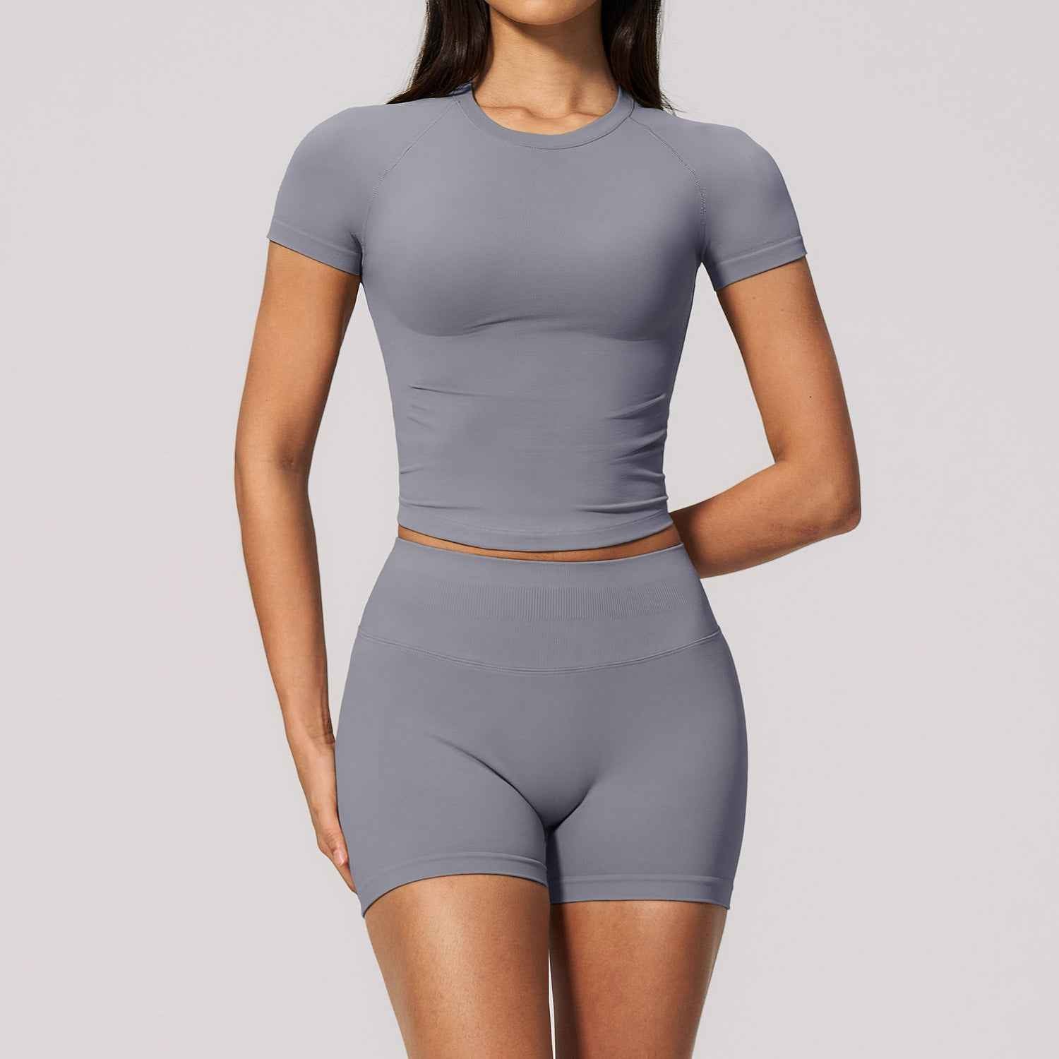 Womens Crew-neck Fitted Top And Shorts