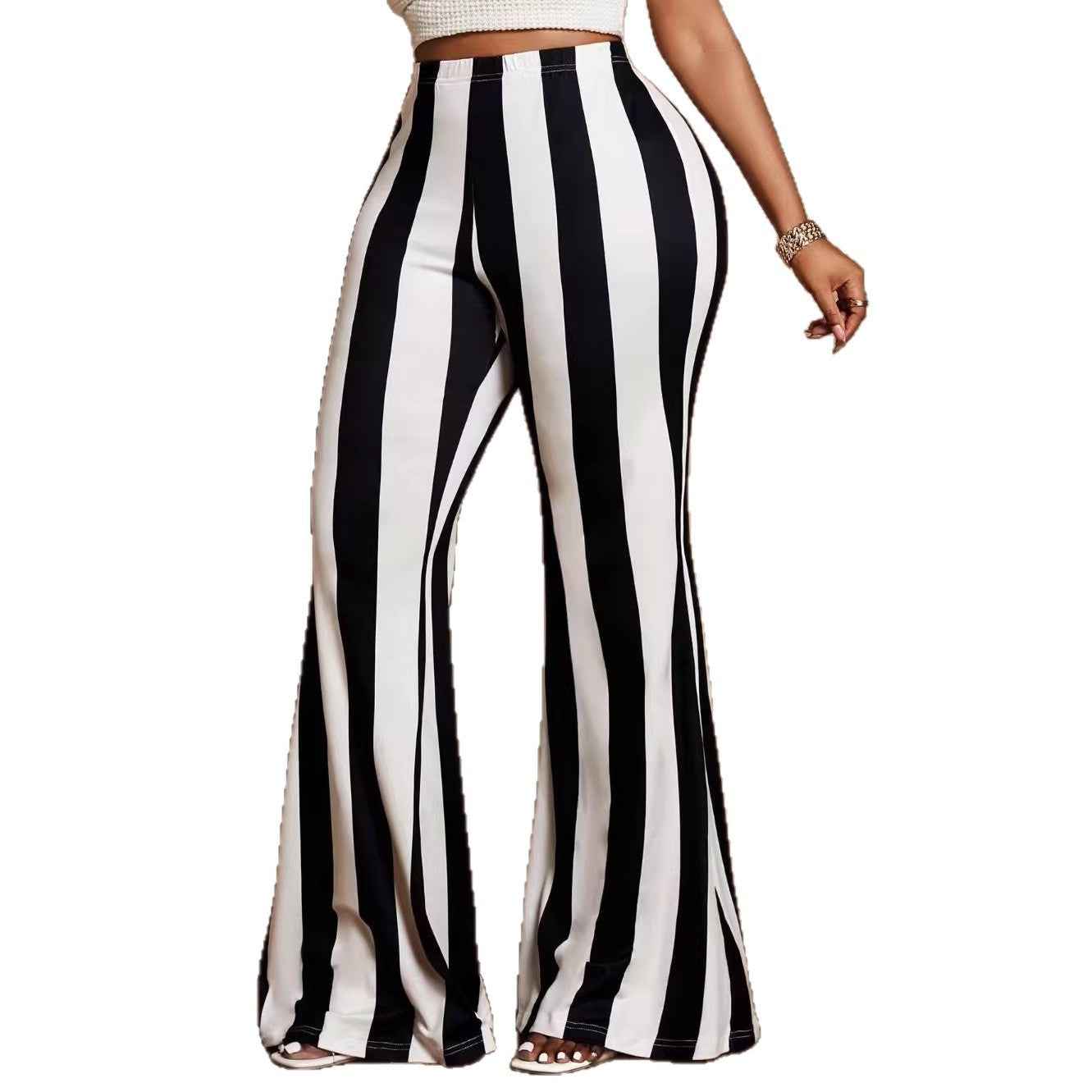 Fashion Stretch Flared Striped Casual Pants
