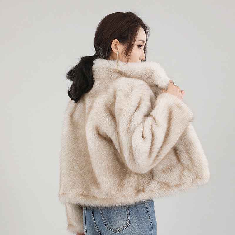 Stand-collar Cardigan Plush Fur Coat For Women
